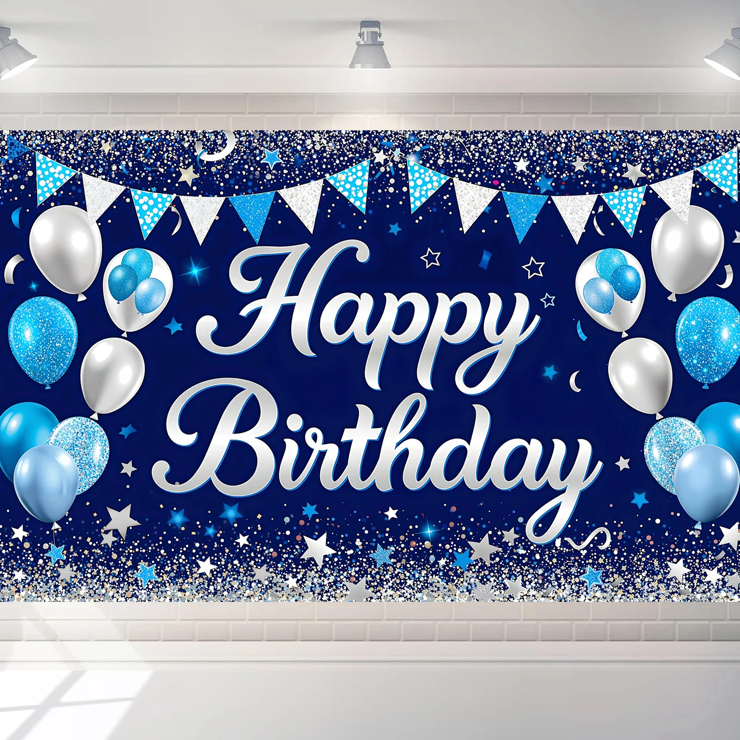 Blue Birthday Decorations Backdrop Glitter English Letters Birthday Sign Banner Party Supplies Photo Wall Background Board Decor