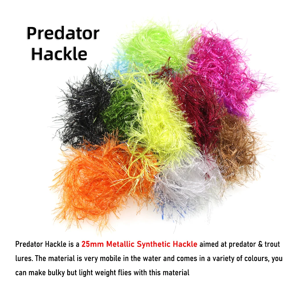 Wifreo 2M/Pack 25mm Fly Tying Synthetic Hackles Predator Hackle with Flash Metallic Thread Embedded Large Trout Pike Steelhead