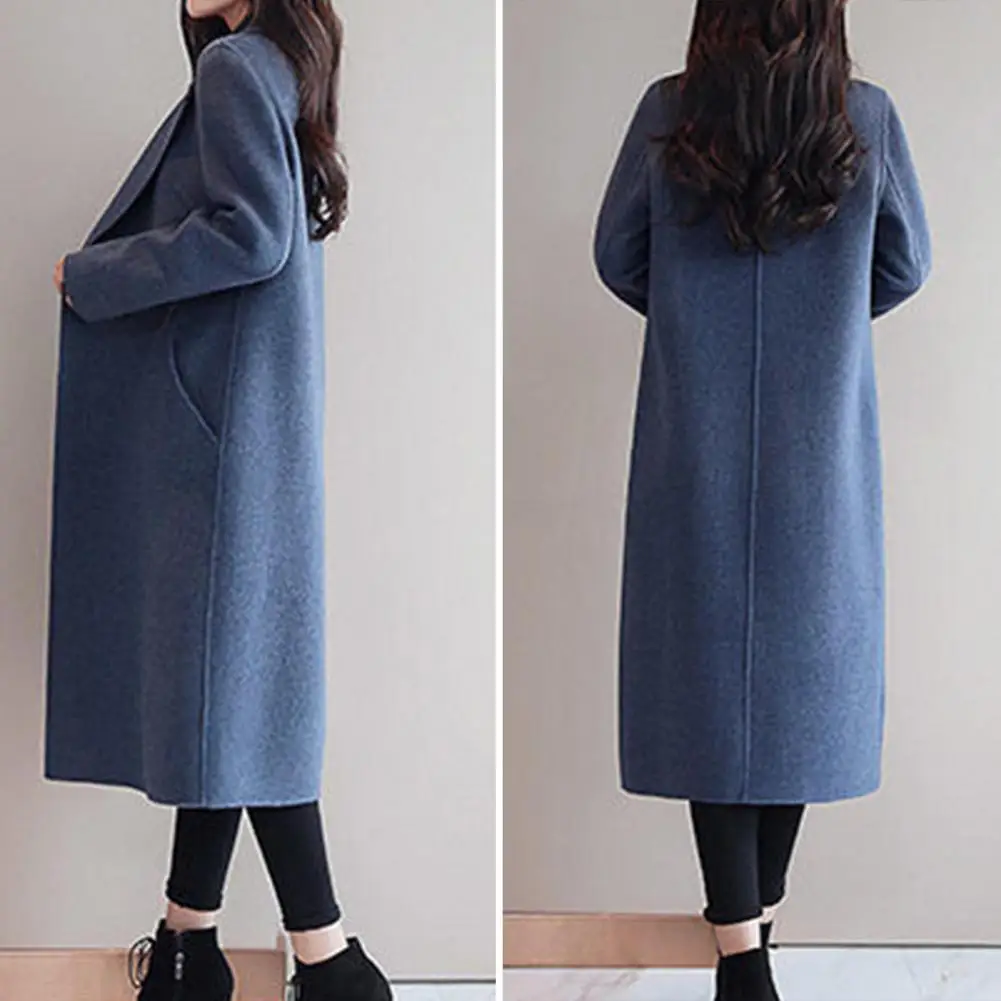 Autumn Winter Woolen Coat Stylish Women's Woolen Coat Lapel Long Sleeve Two Buttons Pockets Autumn/winter Mid-length Cardigan