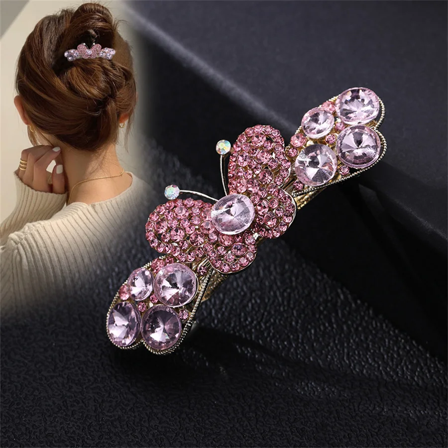 New fashion personality bow hairpin women's crystal rhinester flower spring clip top clip Korean version exquisite accessories