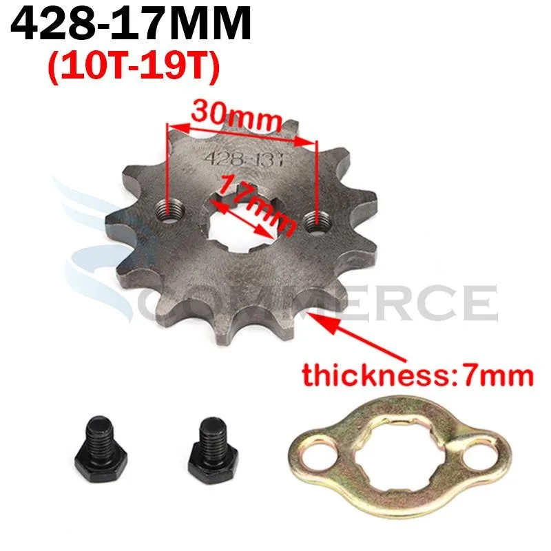 428# 17mm Front Engine Sprocket 10 11 12 13 14 15 16 17 18 19T Teeth for 50cc-125cc Pit Bike ATV Quad Go Kart Buggy Motorcycle