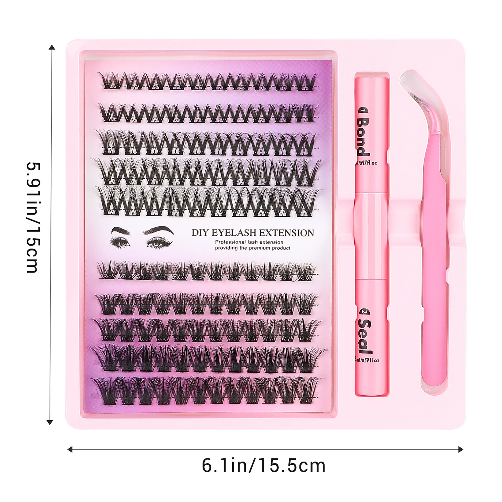 Juego de extensión de pestañas DIY, pegamento de sello y unión, pestañas de racimo dramáticas y esponjosas, 8- 16mm, pestañas largas naturales mezcladas, suministros de volumen