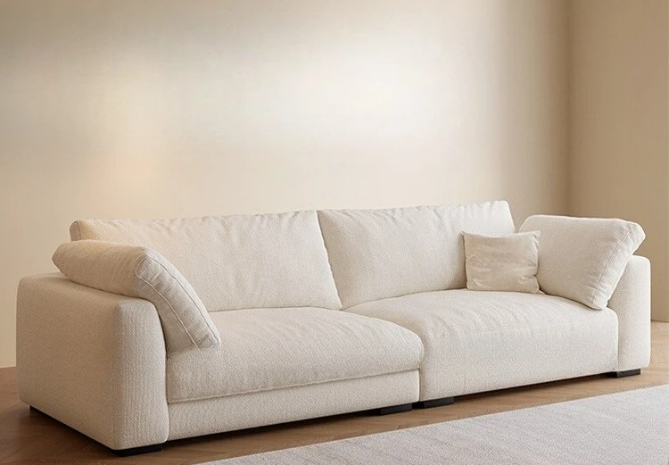 

cotton and linen fabric sofa, small apartment linen three people, down white cream wind, living room