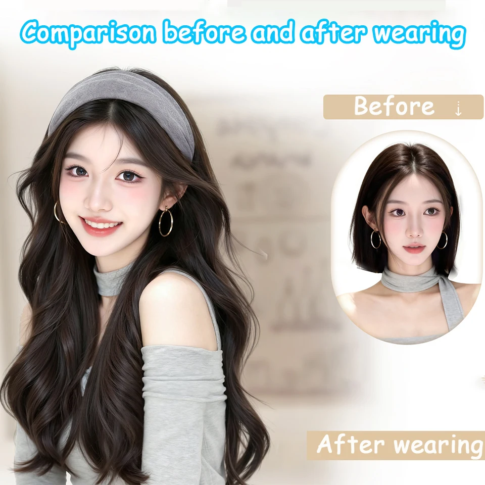 Synthetic Warm Hairbands Turban Bandana Hair Accessorie Wig Headband Curly Wave Wig Women for Party Halloween Christmas Festival