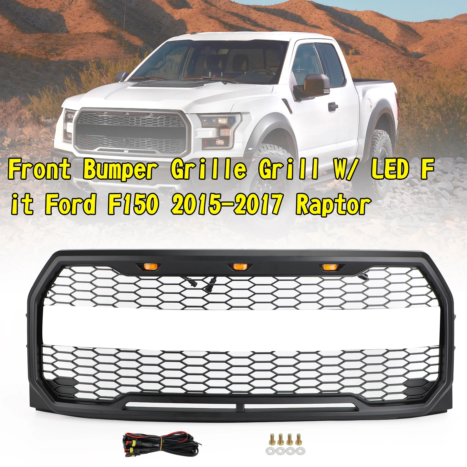 Replacement ABS Front Bumper Grille Grill W/ LED Fit For Ford F150 2015-2017 Raptor