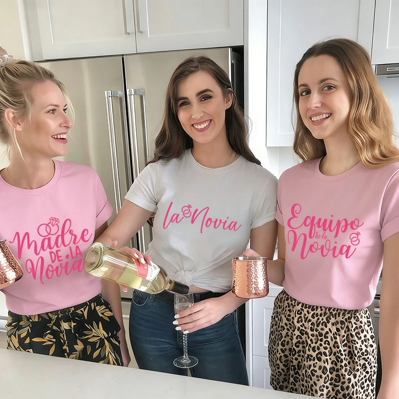 

Женские футболки для свадебной группы в испанском стиле: «Equipo De La Novia», с круглым вырезом, короткий рукав, модные топы для девичника 2026