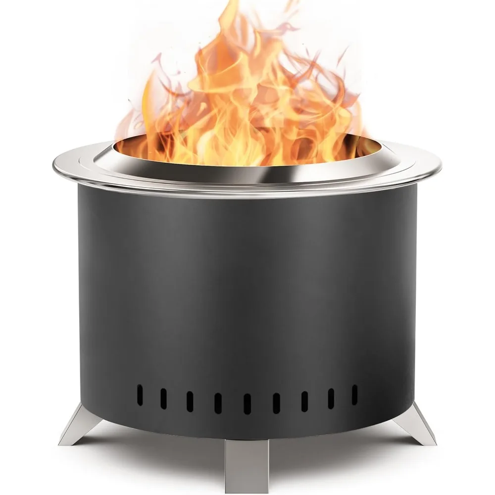 

Smokeless Fire Pit,22 Inch Stainless Steel Firepit, Outdoor Wood Burning Fire Pit with Cover,Smokeless Firepits for Outside Back