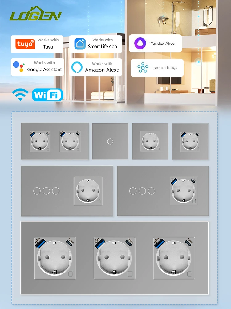 

Умный переключатель Wi-Fi, двойной тройной умный переключатель 1Gang 2GGang 3Gang U, Германия, таймер, расписание, поддержка Tuya Alexa 220V16A