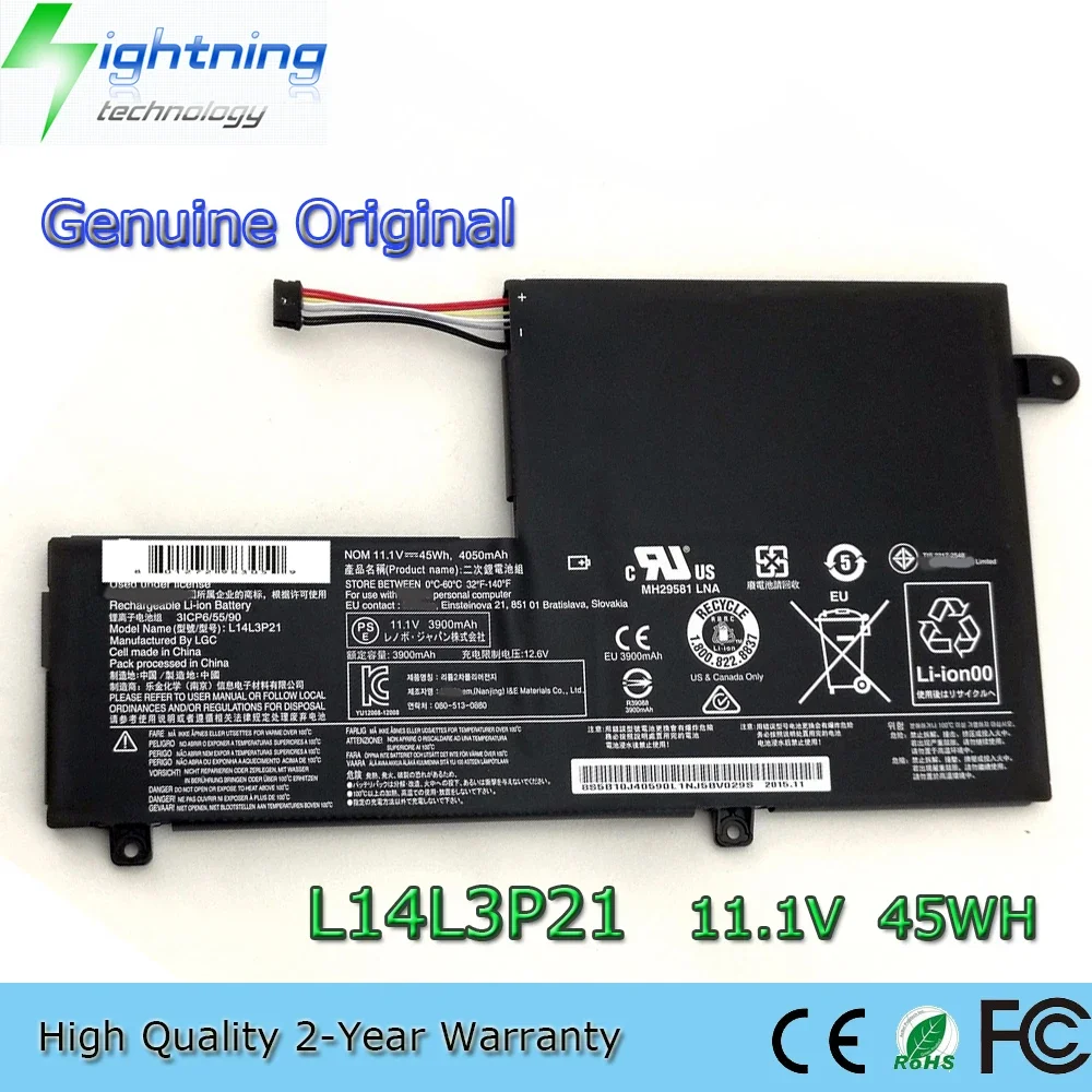 Brand New Genuine Original L14L3P21 11.1V 45Wh Laptop Battery for Lenovo Flex 3 4-1470 1480 1580 Edge 2-1580 L14M3P21 L15L3PB0 e