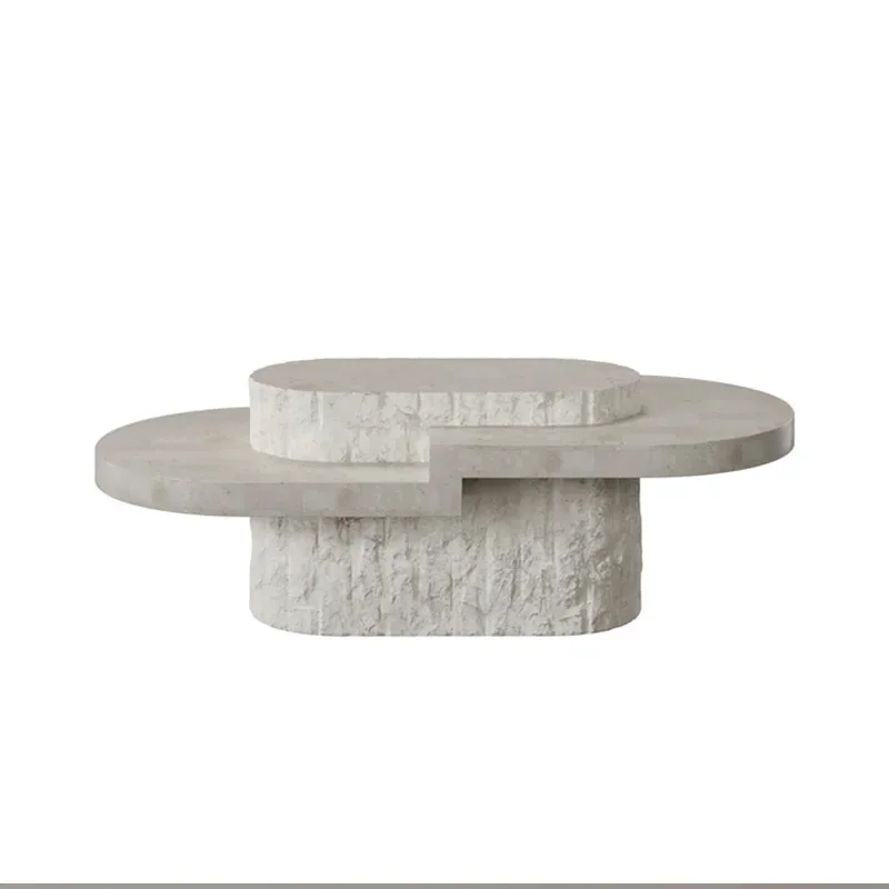 

wabi-sabi wind, oval imitation travertine coffee table, designer homestay model room, balcony, minimalist
