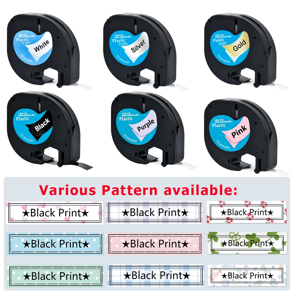 1PCS 12267 91200 91201 91202 91207 91208 Phomemo P12 P12Pro Pastic Label Tape Replace for DYMO LetraTag 100H LT-100T LT-200B
