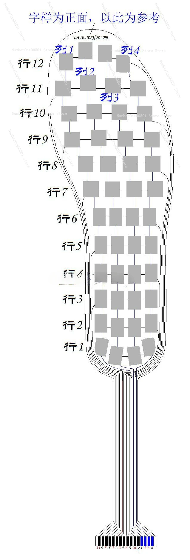 RX-ES-48P Distributed Flexible Plantar Membrane Pressure Sensor FSR Customized 48 Sensing Points