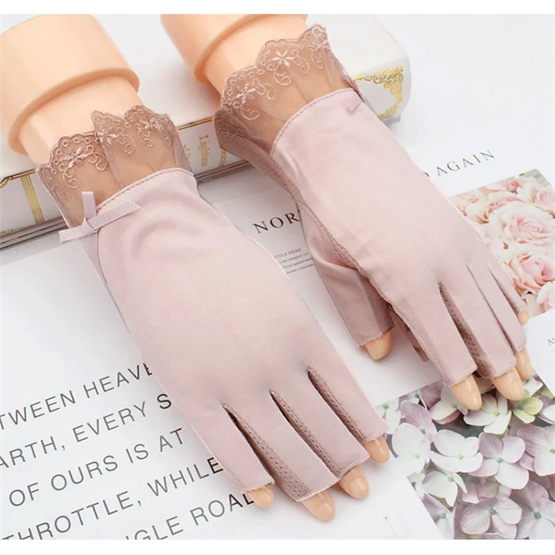 Women's Thin Touch Screen Riding Driving Outdoor Summer Autumn Fingerless Half-finger UV Protection Sunscreen Gloves