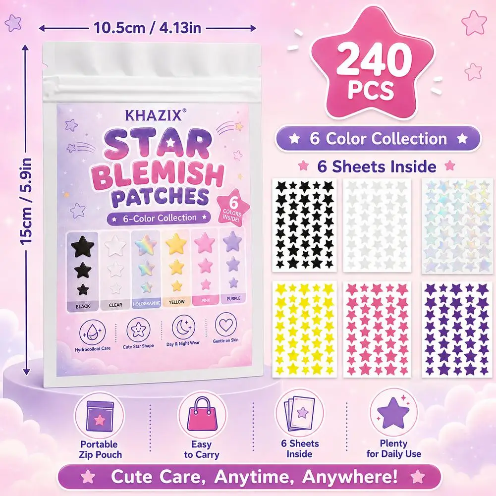 240PCS Star Pimple Patches For Face Hydrocolloid, Absorbing Cover, Hydrocolloid Acne Patch, Cute Star Pimple