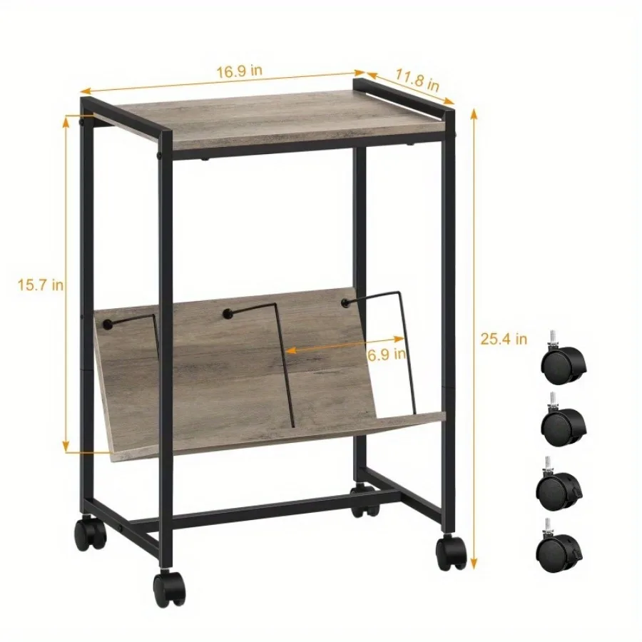 حامل مشغل تسجيل مزدوج الجانب باللون الرمادي مع عجلات ومخزن من الفينيل، وطاولة دوارة متنقلة مع أرفف لغرفة المعيشة #3