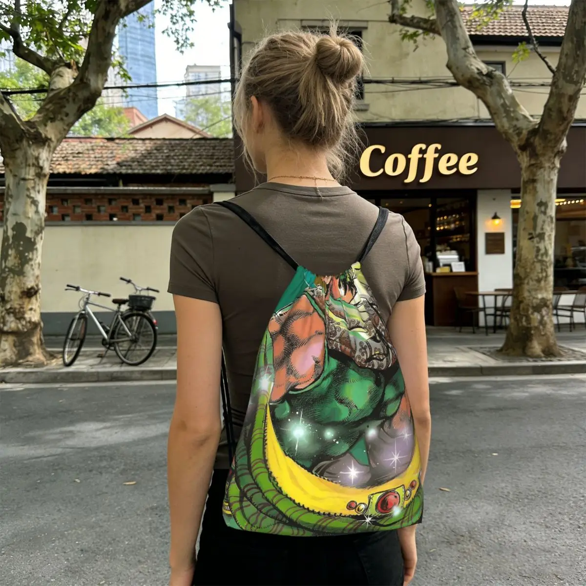 Jojo Bizarre Adventure Joseph Joestar Anime Backpacks Multi-function Drawstring Bundle Pocket Sports Bag Book Bags