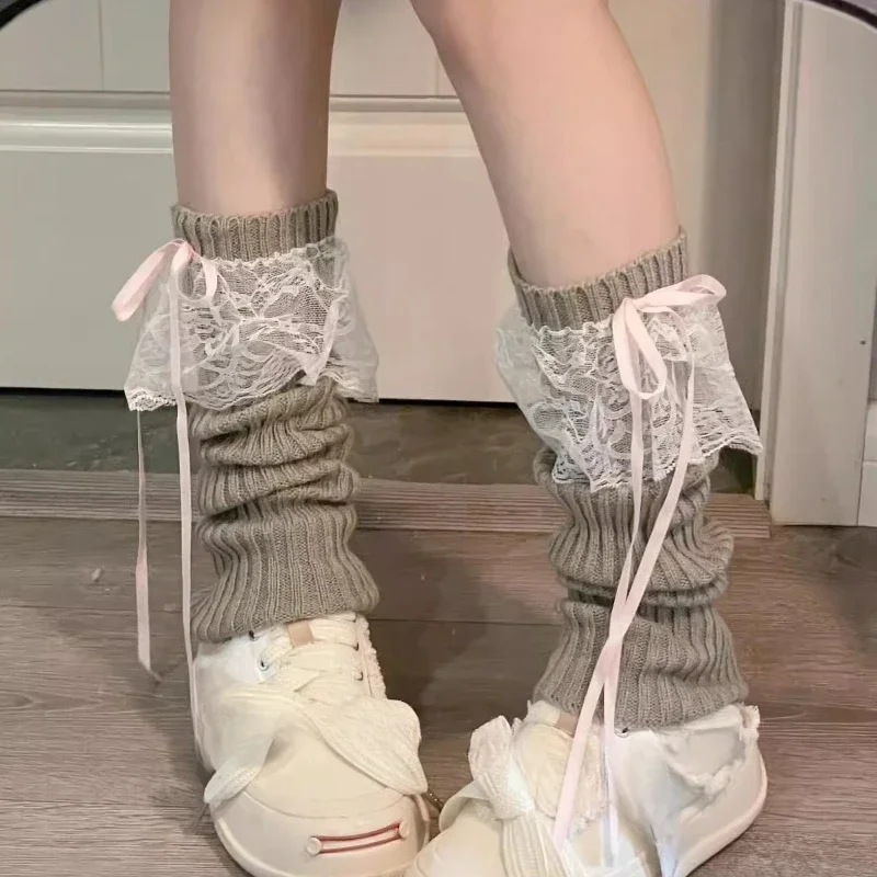 Autumn and Winter Ribbon Lolita Knee Warmers Long Socks JK Knitted Leg Warmers 2025 New Woman Leg Warmers