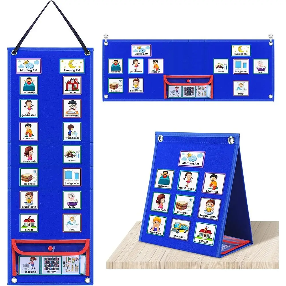 with Autism Toddler Visual Schedule Children Autism Learning Materials Foldable Calendar Chart Hangable Schedule Planning Board