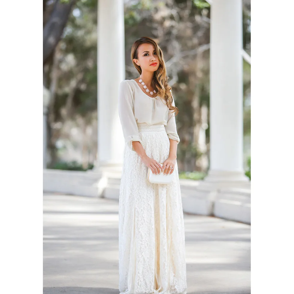 Falda Larga de Encaje para Mujer, Vestido Blanco Informal de Verano 208, Estilo Urbano, 00% Otro Material, Faldas para Damas