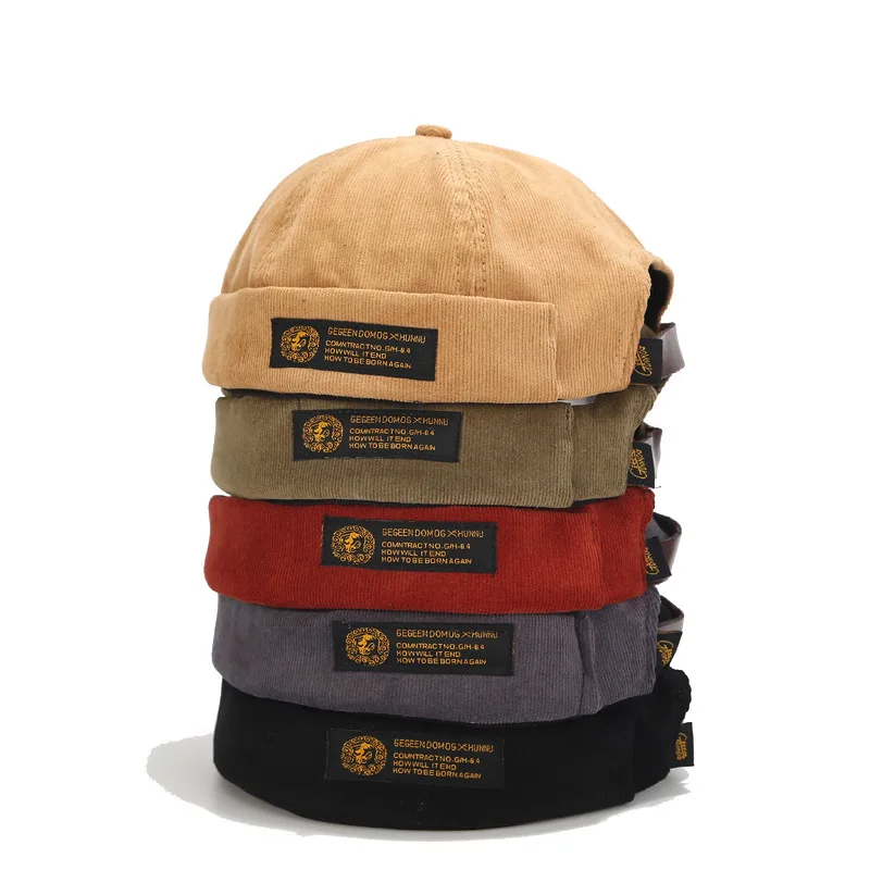 Retro Letter Label Brimless Caps Unisex Solid Color Beanie Men Women Summer Street Adjustable Docker Hats Melon Cap Hip Hop Cap