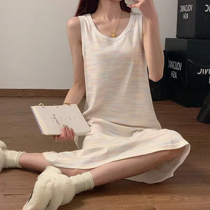 

Fashion O-Neck Tie Dye Chic Sleeveless Dress Female Clothing Summer New All-match Loose Printed Midi Dress