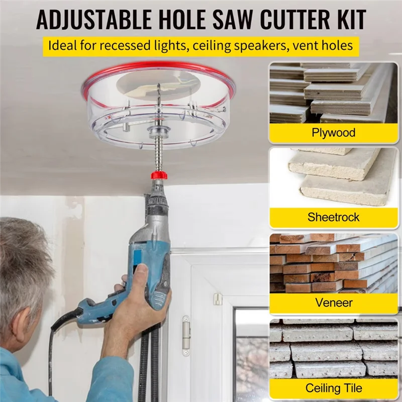 

A88E-For Sheetrock Veneer Slates DIY Tool Kit 40-200Mm Adjustable Steel Hole Saw Cutter, Drill Bit& Shield