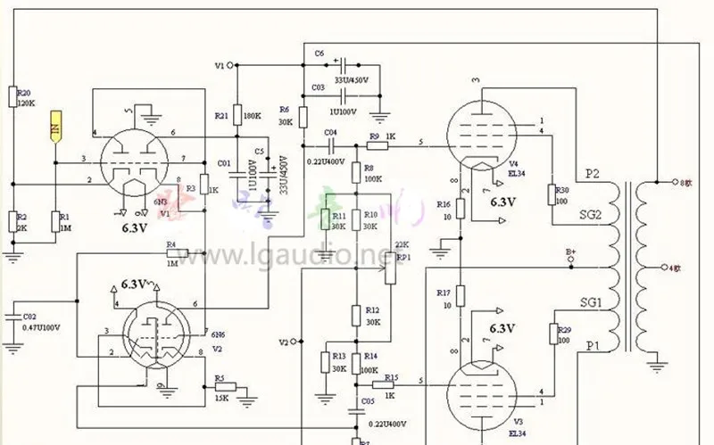 6 n3 6 n6 el34 Vakuum röhre ultra lineare Push-Pull-Schaltung 40w Mono-Audio verstärker platine