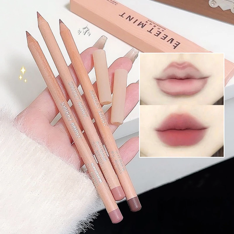 Wood Matte Lip Liner No Color Outline Lip Lippenstift Stift Langlebig Leicht zu spitzer Perfekter Lippenkontur-Lippenstiftstift