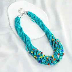 Fashion Bohemian Ethnic Style Exaggerated Women Jewelry  Multilayer Rice Beads 6mm Colored Glass Beaded Necklace Handmade Choker