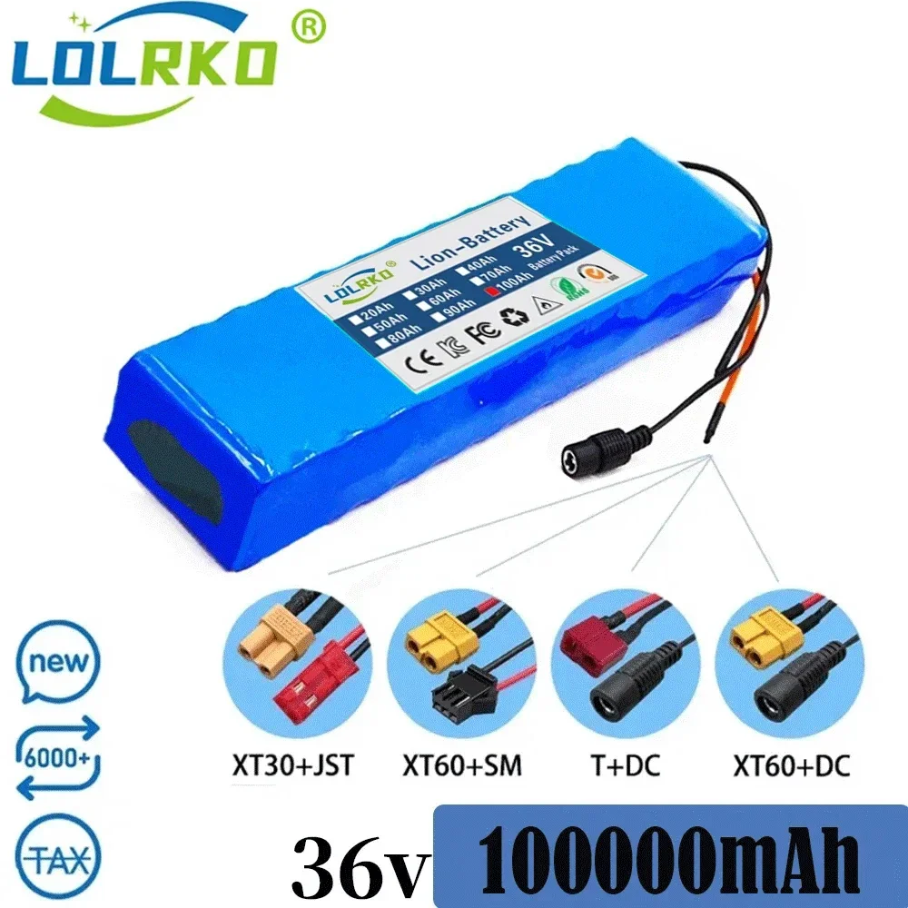 100% New 36V 100000mAh 18650 rechargeable lithium-ion battery pack 10S2P+charger can be used for electric scooter bicycles