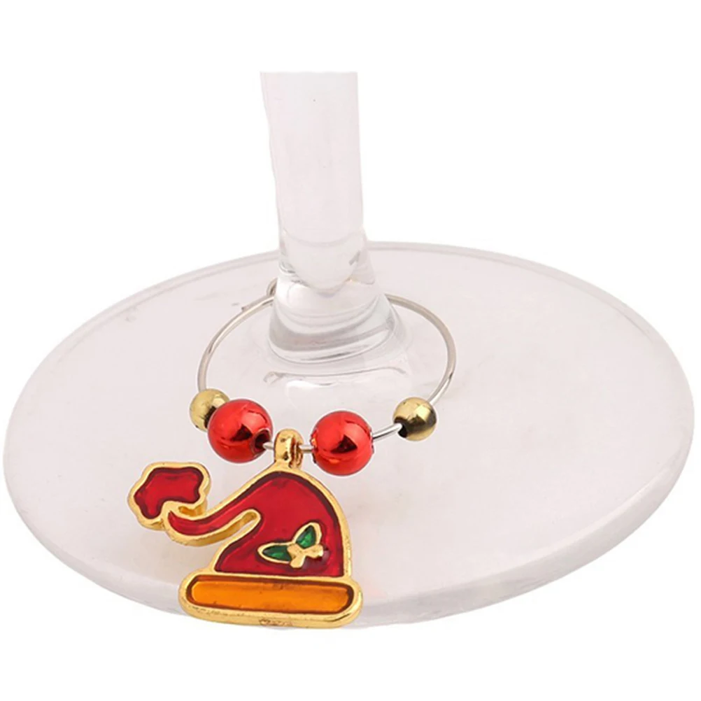 

6pcs Glass Charms Set Holiday Drink Markers Colorful Elegant Christmas Party Decorative Wineglass Accessories