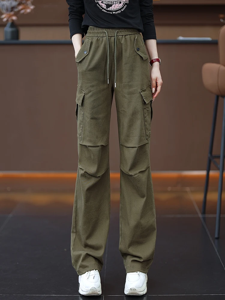 

Military Green Work Pants Women's Spring Autumn High Waist Loose Casual Sports Outdoor Mountain Climbing Slimming Trousers