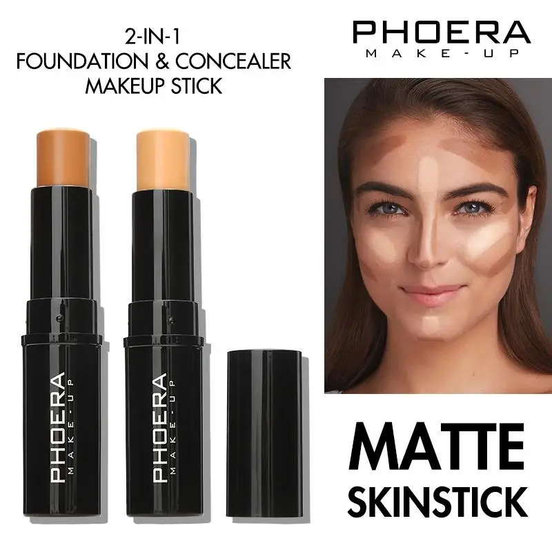 PHOERA 12 Colors Concealer Stick Smoother Long Lasting Contour Foundation Stick Breathable Highlighter Stick With Free Gift