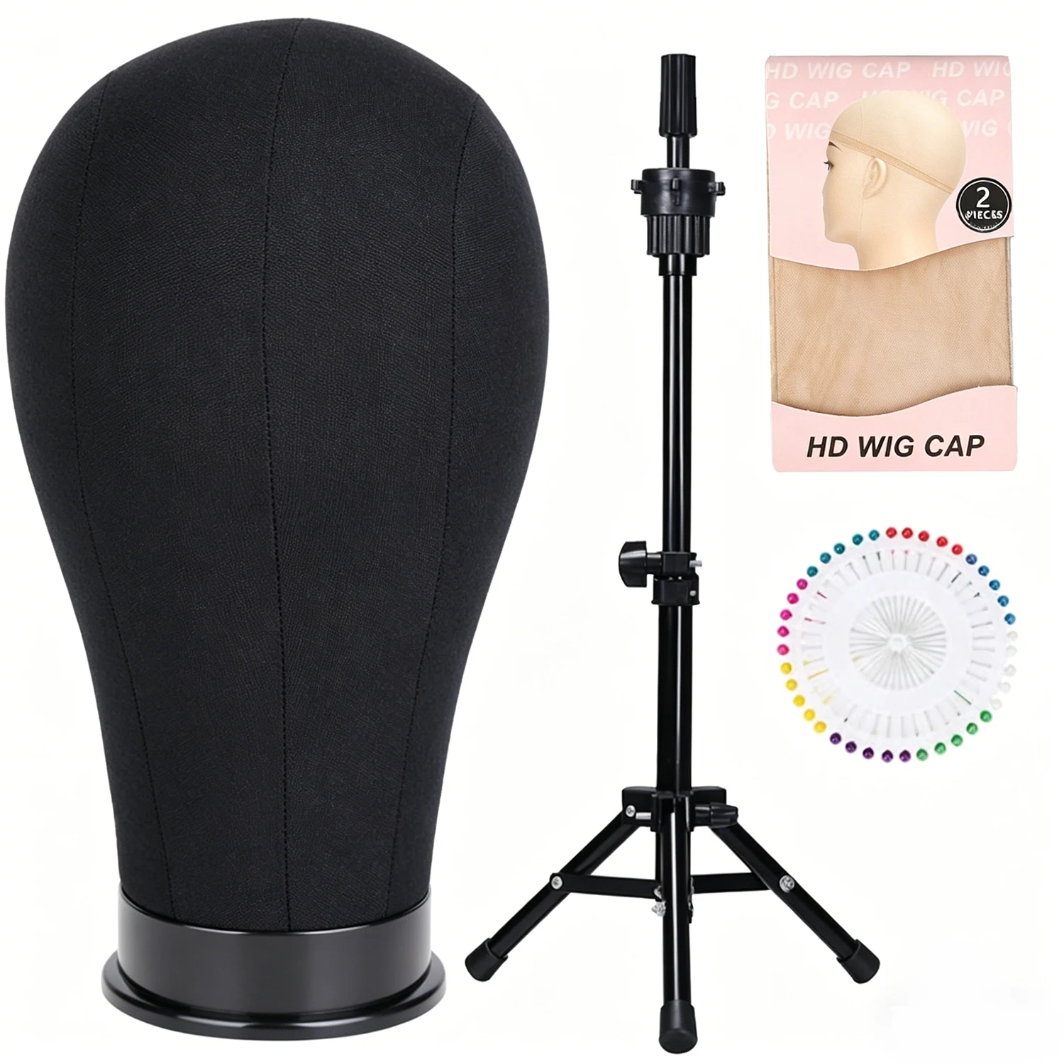 22 Inches Canvas Mannequin Head with Tripod Stand Wig Cap T Pins Rat for Wig Making Practice Styling Training Display
