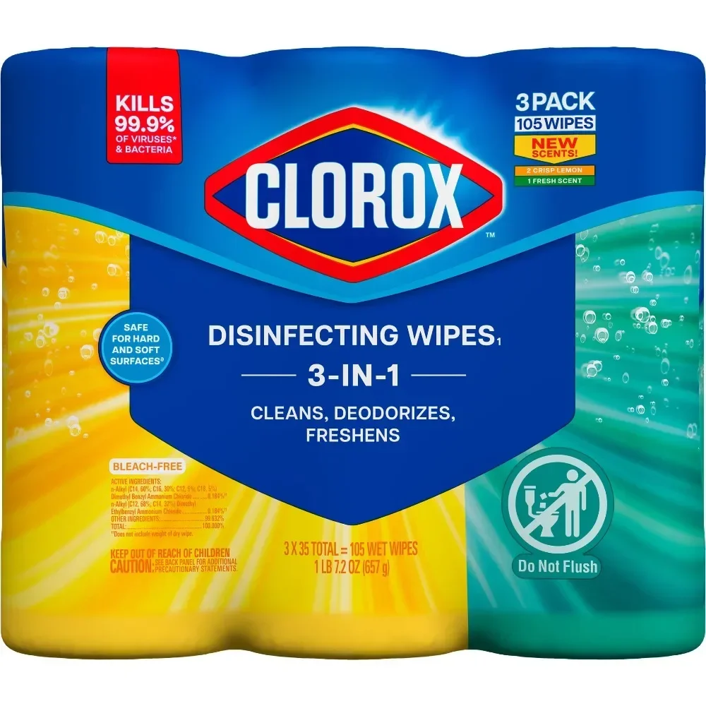 Bleach Free Disinfecting Cleaning Wipes Variety Pack, Fresh Scent & Crisp Lemon, 35 Count Each, Pack of 3