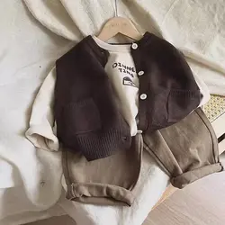 Boys Baby Clothing Suit New Children's Vest Shirt Pants 3-piece Girl Spring and Autumn Cardigan Sweater Set