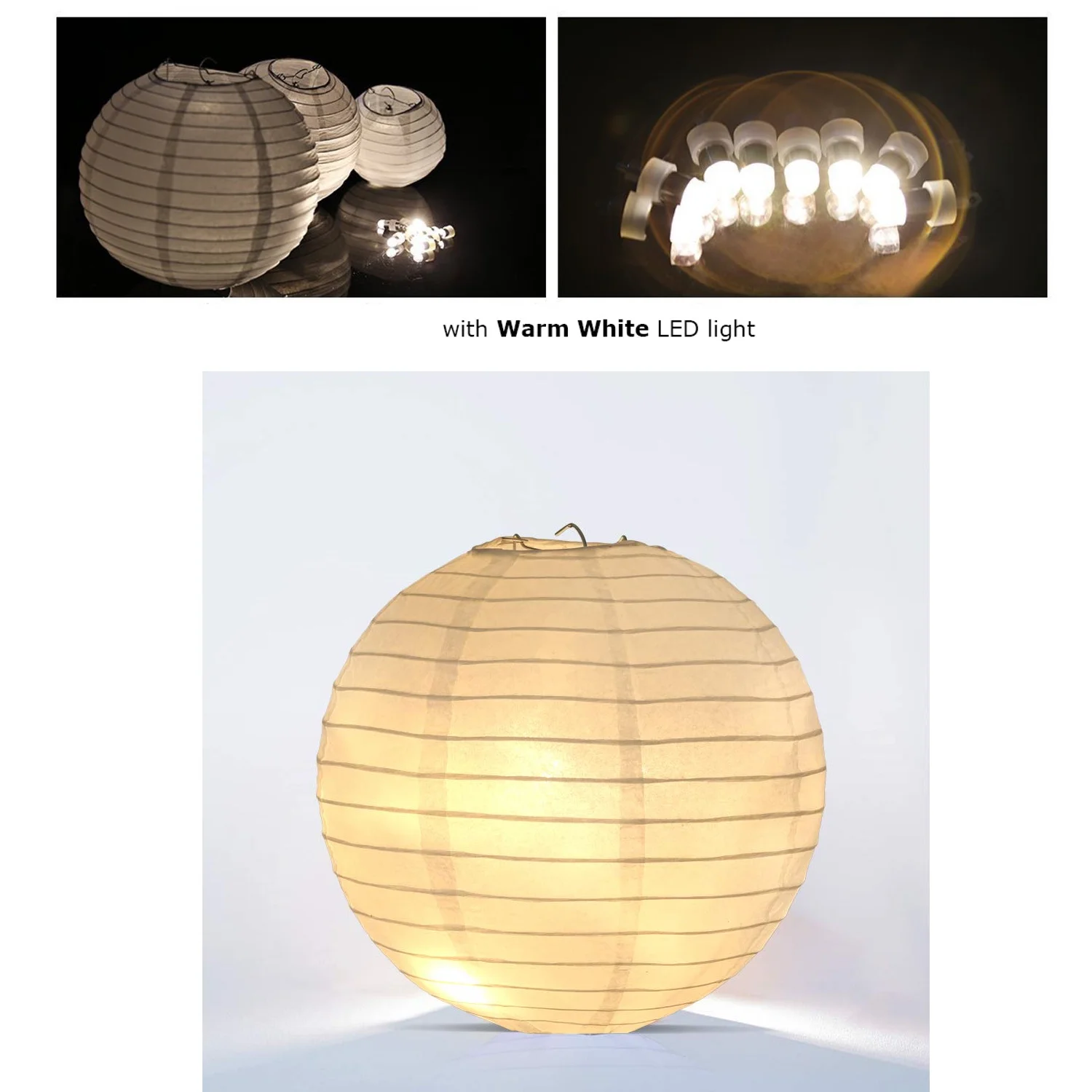 10 Packs 12 Inch White Round Paper Lanterns, 20 Packs White or Warm White LED Party Lights with Batteries