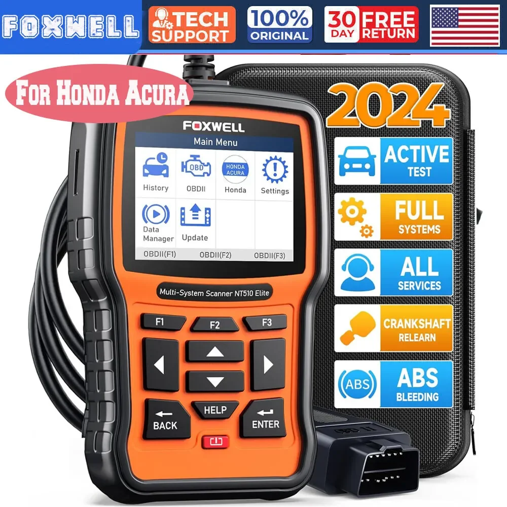 FOXWELL NT510 Elite fit for Honda Acura OBD2 Scanner Diagnostic Tool Bi-Directional Code Reader Oil Reset EPB Full System