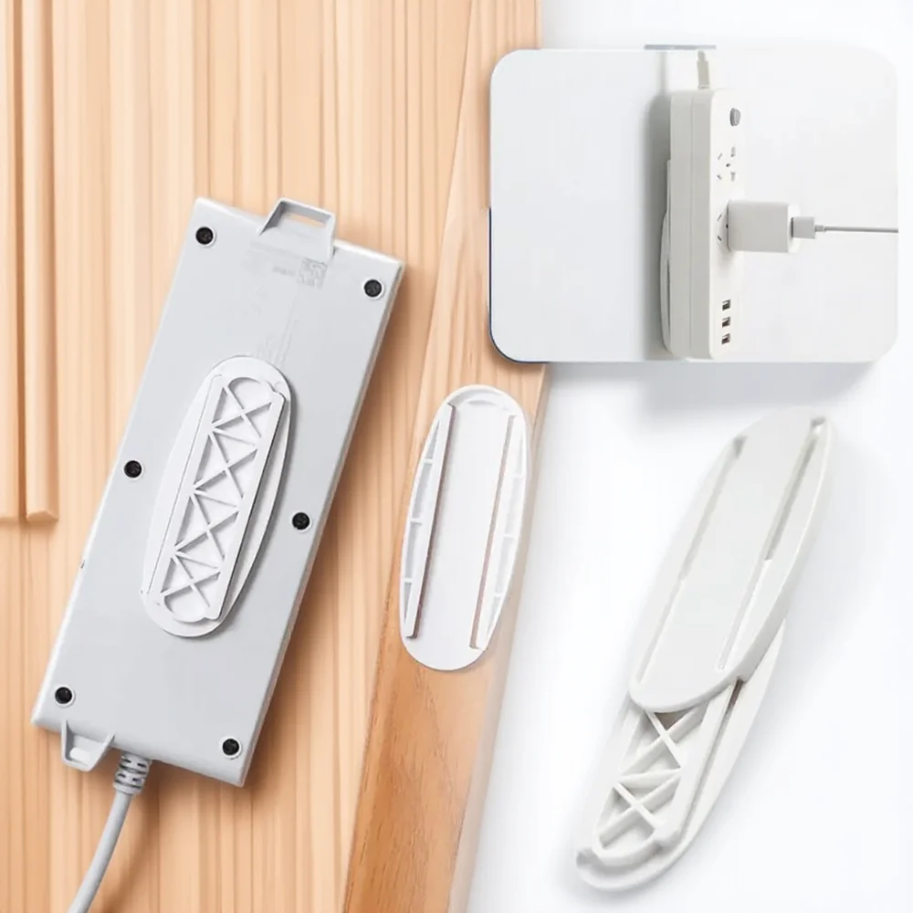 1PC Wall Mount Power Strip Surge Protector Plug in Socket Adhesive Fixer No Drill Home Office Storage