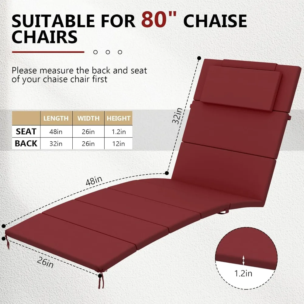 وسائد استرخاء قابلة للطي في الهواء الطلق مع مسند للرأس، وسائد بديلة مقاومة للطقس والبهتان لكراسي الفناء