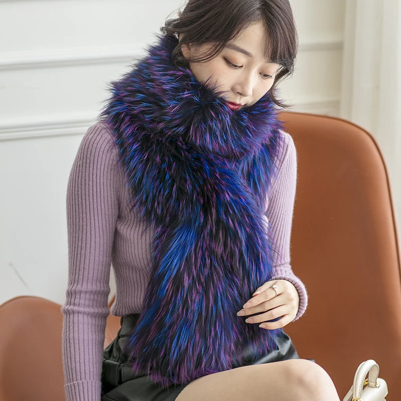 

Besfilin Double-Sided Knitted Natural Real Fox Fur Scarf Collar for Women Warm Soft Lengthened Woven Design for Autumn Winter