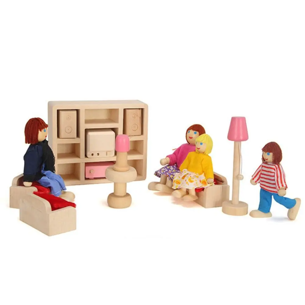 Toy Wood People Dolls Family Multicolor Playing House Toy Figure Set Joint Mobility Kids Gift Wooden Doll Dollhouse