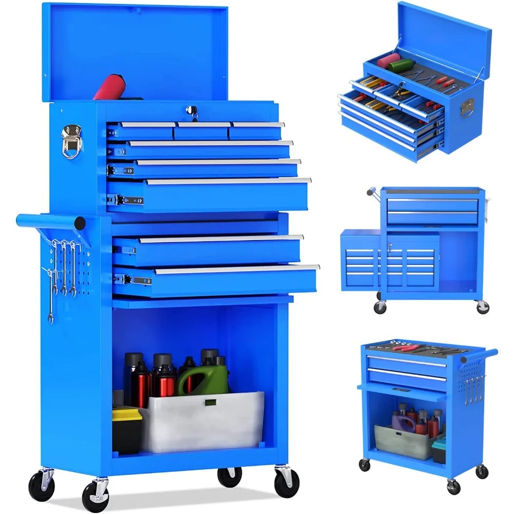 大容量ローリングツールチェスト、取り外し可能なキャビネット収納ツールボックス（ホイールと引き出し付き）、取り外し可能なツールボックス（Lサイズ）