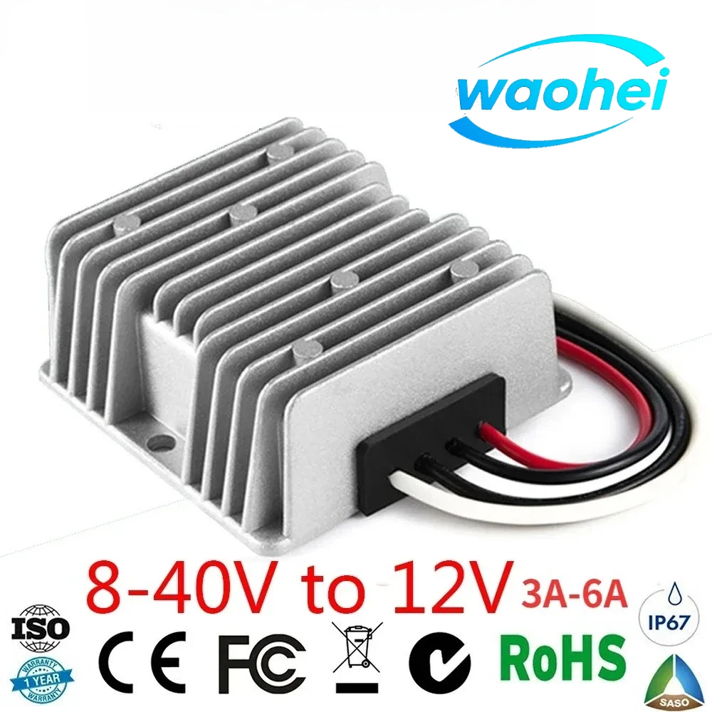 8-40V to 12V 6A DC DC Power Converter Regulator Boost Buck Voltage Stabilizer Transformer Step-up Down for Cars Solar CE ROHS