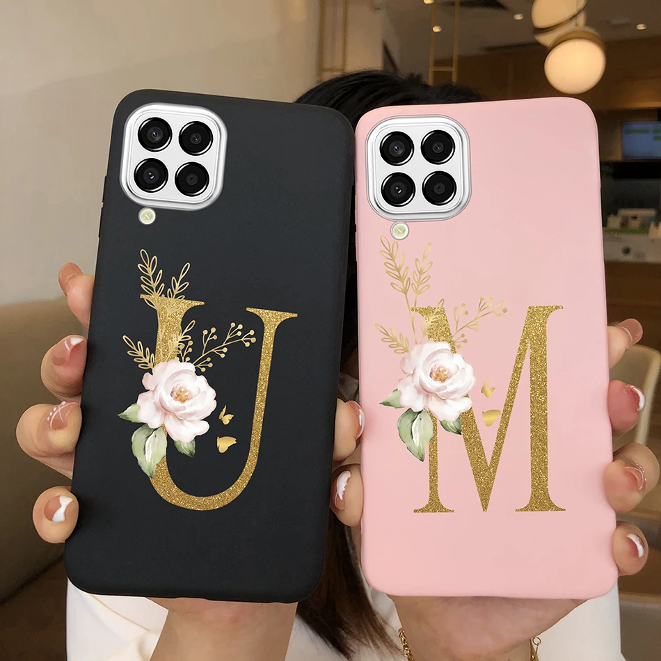 Simple Case For Samsung Galaxy M33 5G Rose 26Letter Soft Silicone Thin Phone Back Cover For SamsungM33 GalaxyM33 M 33 Bumper TPU