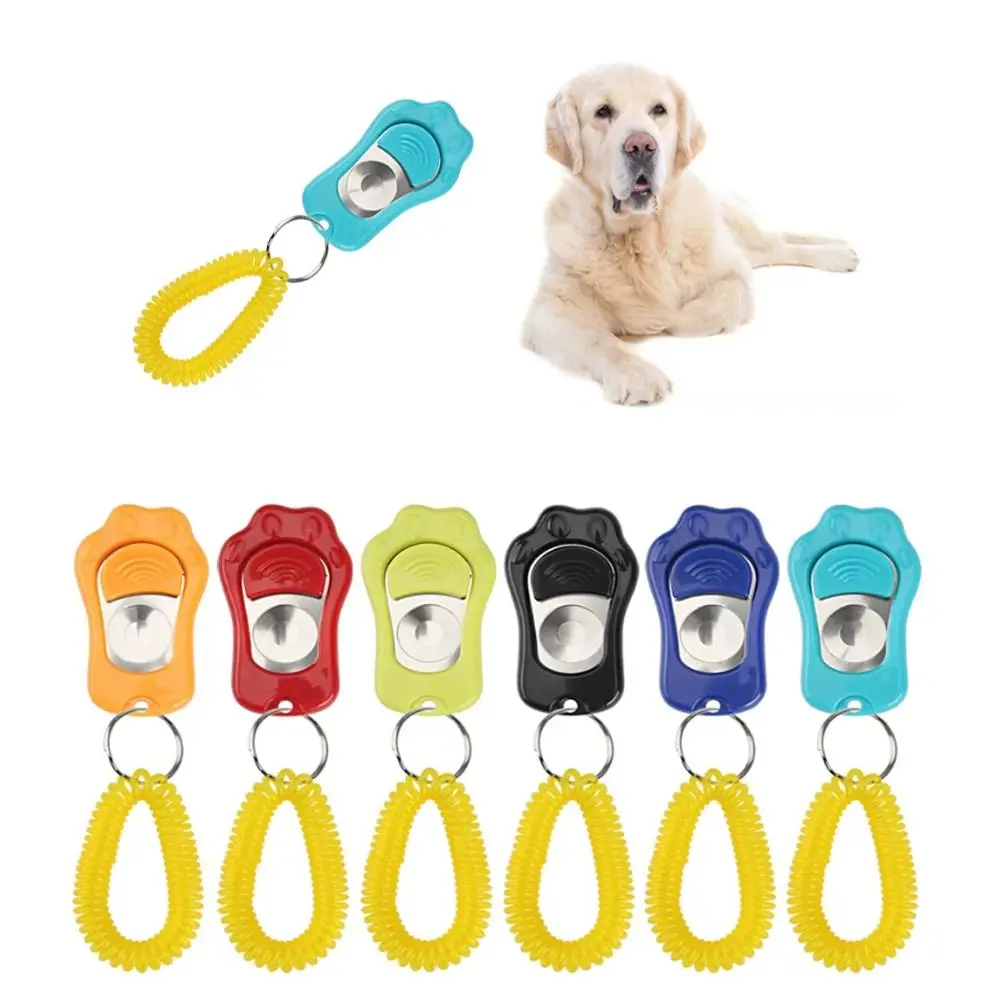 Cute Paw Shape Dog Clicker Toys Multi-colors PC/Stainless Steel Sheet Pet Tranining Clickers Paw Shape with Wrist Strap