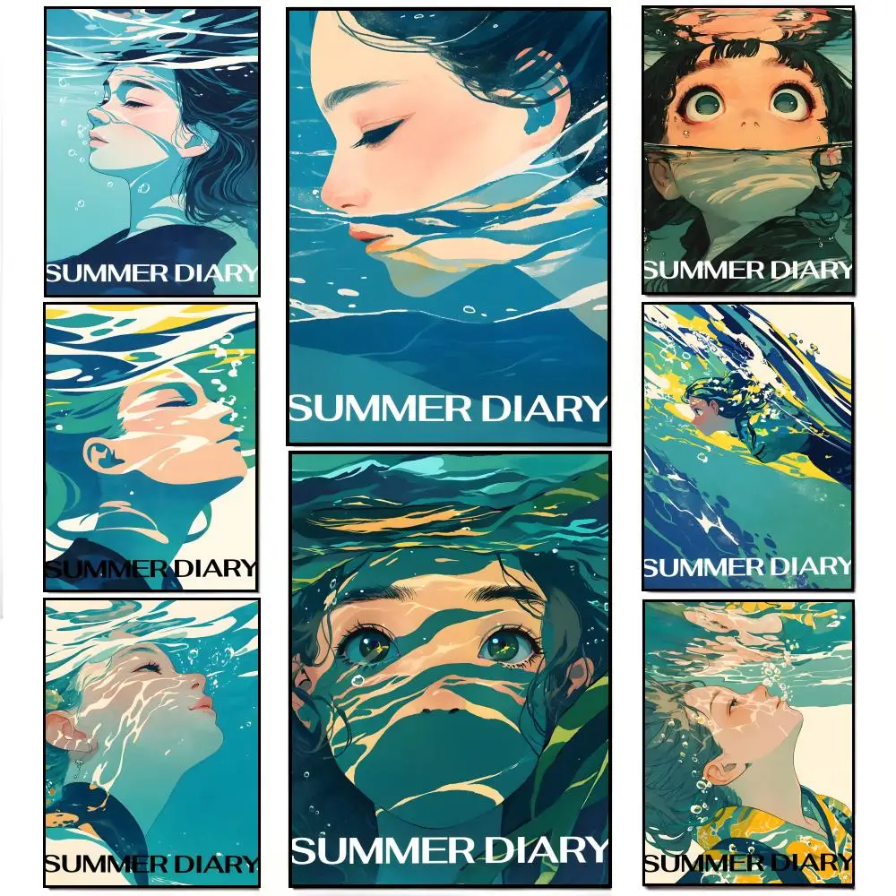 Summer Diving illustration Art Poster Poster HD  Waterproof Wall Sticker Bar Living Room Decor Gift