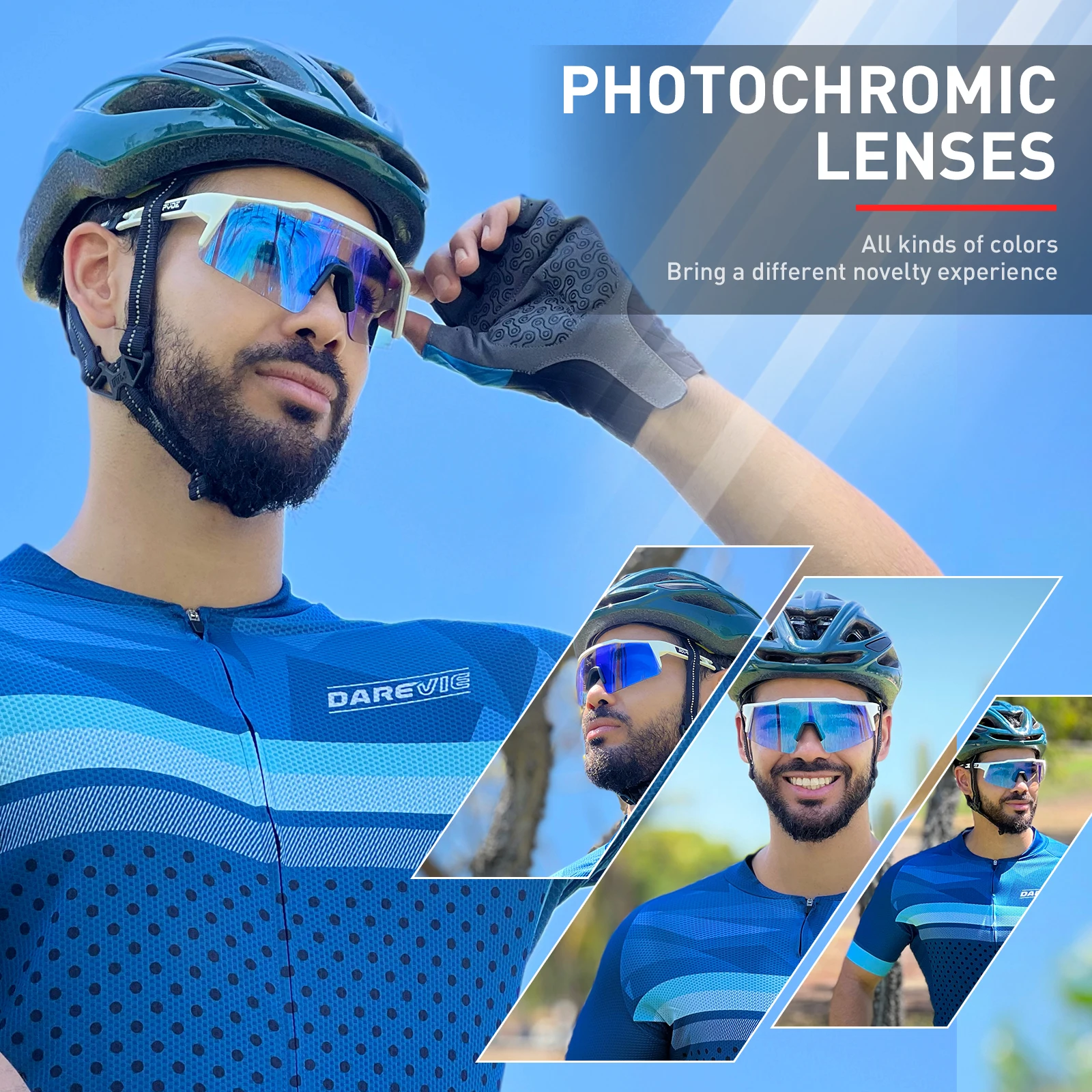 KAPVOE Color Photochromic Cycling Glasses Outdoor Sports Sunglasses Men MTB Cycling Goggles Women Road Bike Eyewear