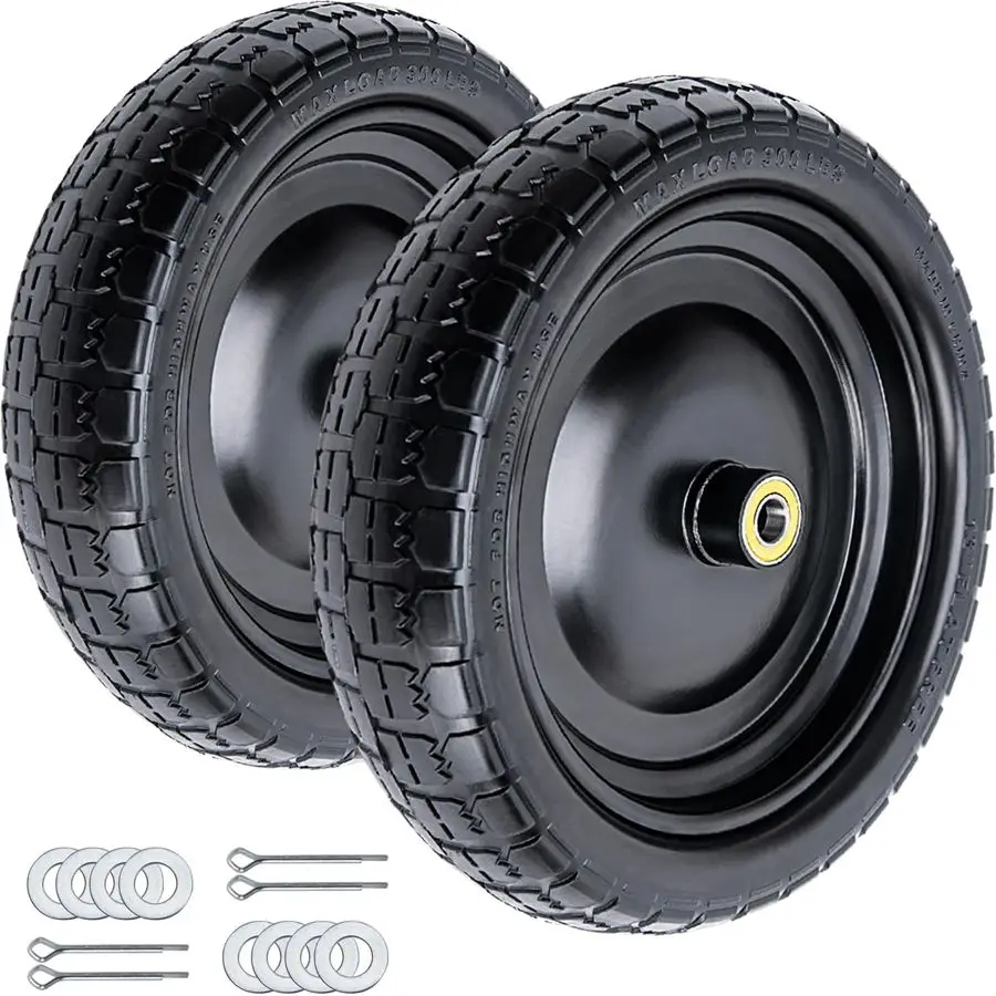 

13 Flat Free Wheels for Gorilla Cart, Wheelbarrow, Garden Cart, Trolleys, Hand Trucks amp Yard Trailers Replacement Wheels 5 8 B