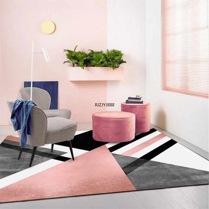 Nordic Geometric Carpet Modern Living Room Home Decoration Rug Bedroom Hallway Non Slip Mats Pink Doormats Lounge Carpet 160X230